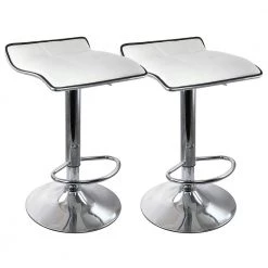 2-Piece Tufted Faux Leather Adjustable 35 in. Bar Stool with Low Back in White with Chrome Base by Elama