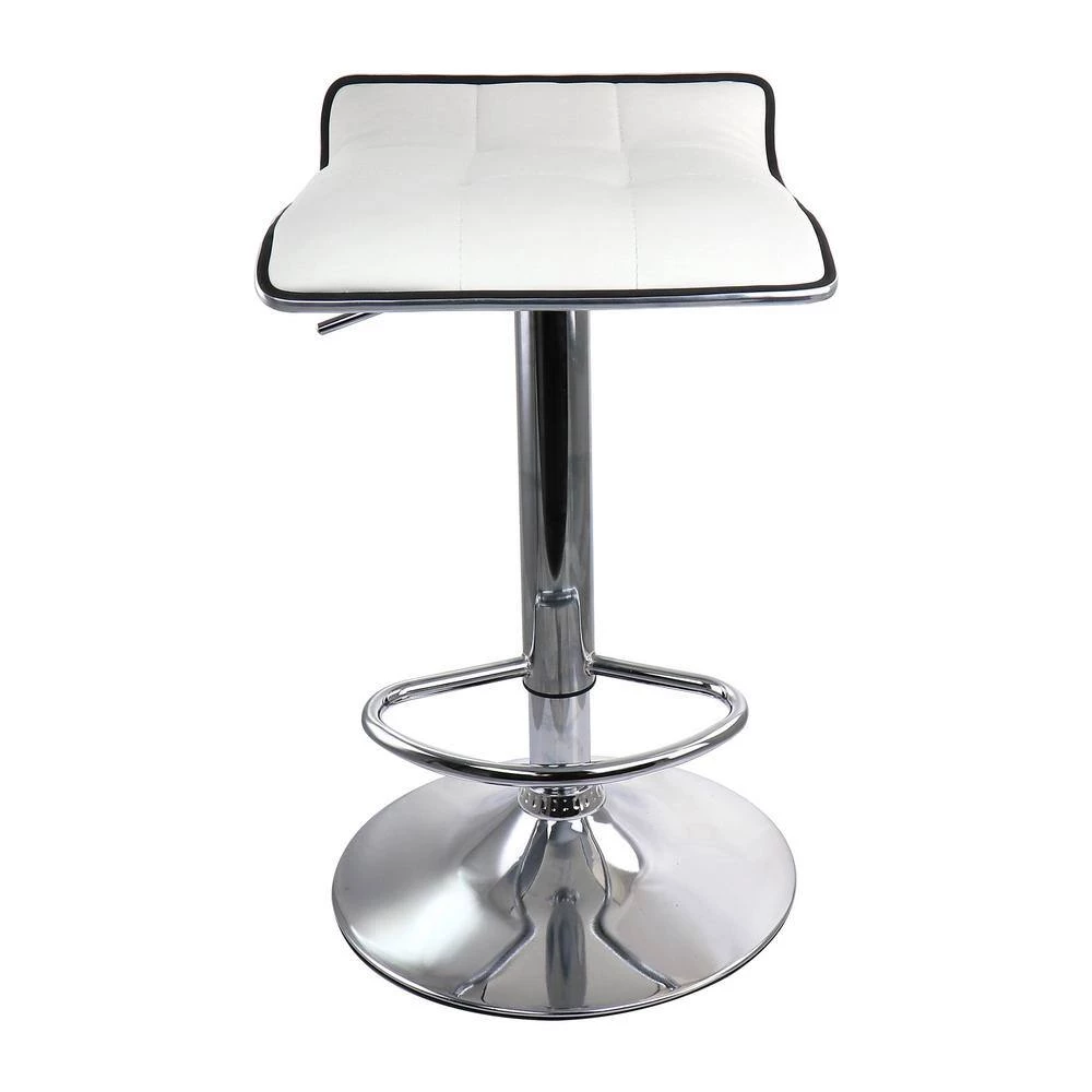 2-Piece Tufted Faux Leather Adjustable 35 in. Bar Stool with Low Back in White with Chrome Base by Elama 3 2-Piece Tufted Faux Leather Adjustable 35 in. Bar Stool with Low Back in White with Chrome Base by Elama - Image 3