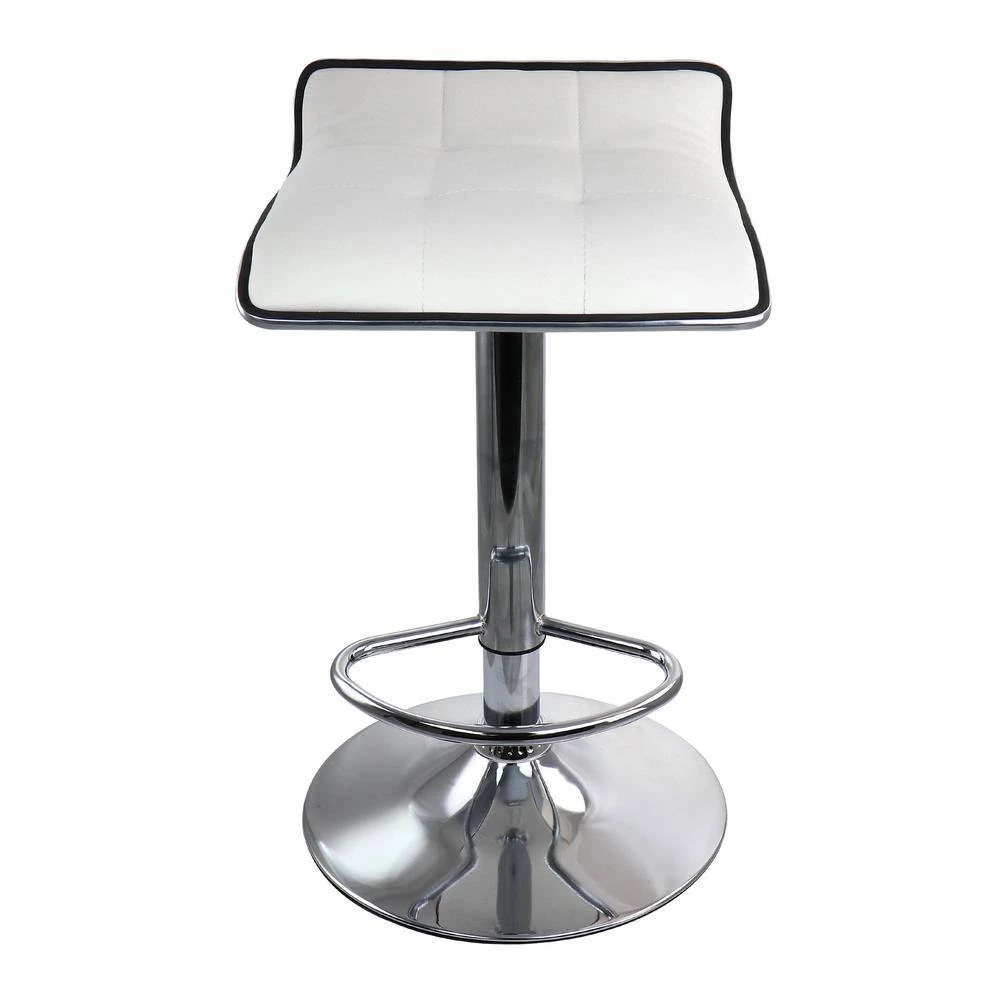 2-Piece Tufted Faux Leather Adjustable 35 in. Bar Stool with Low Back in White with Chrome Base by Elama 9 2-Piece Tufted Faux Leather Adjustable 35 in. Bar Stool with Low Back in White with Chrome Base by Elama - Image 9