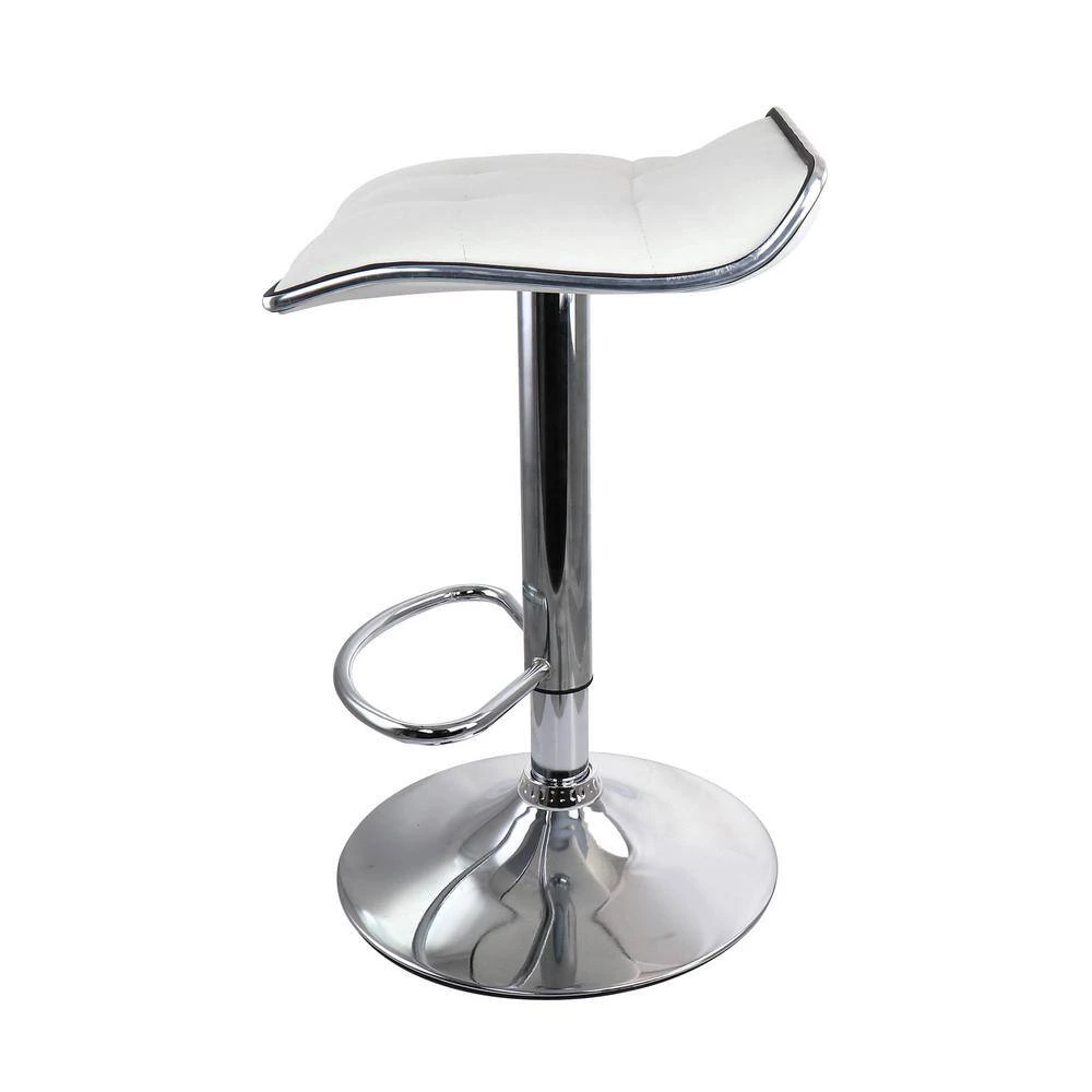 2-Piece Tufted Faux Leather Adjustable 35 in. Bar Stool with Low Back in White with Chrome Base by Elama 2 2-Piece Tufted Faux Leather Adjustable 35 in. Bar Stool with Low Back in White with Chrome Base by Elama - Image 2