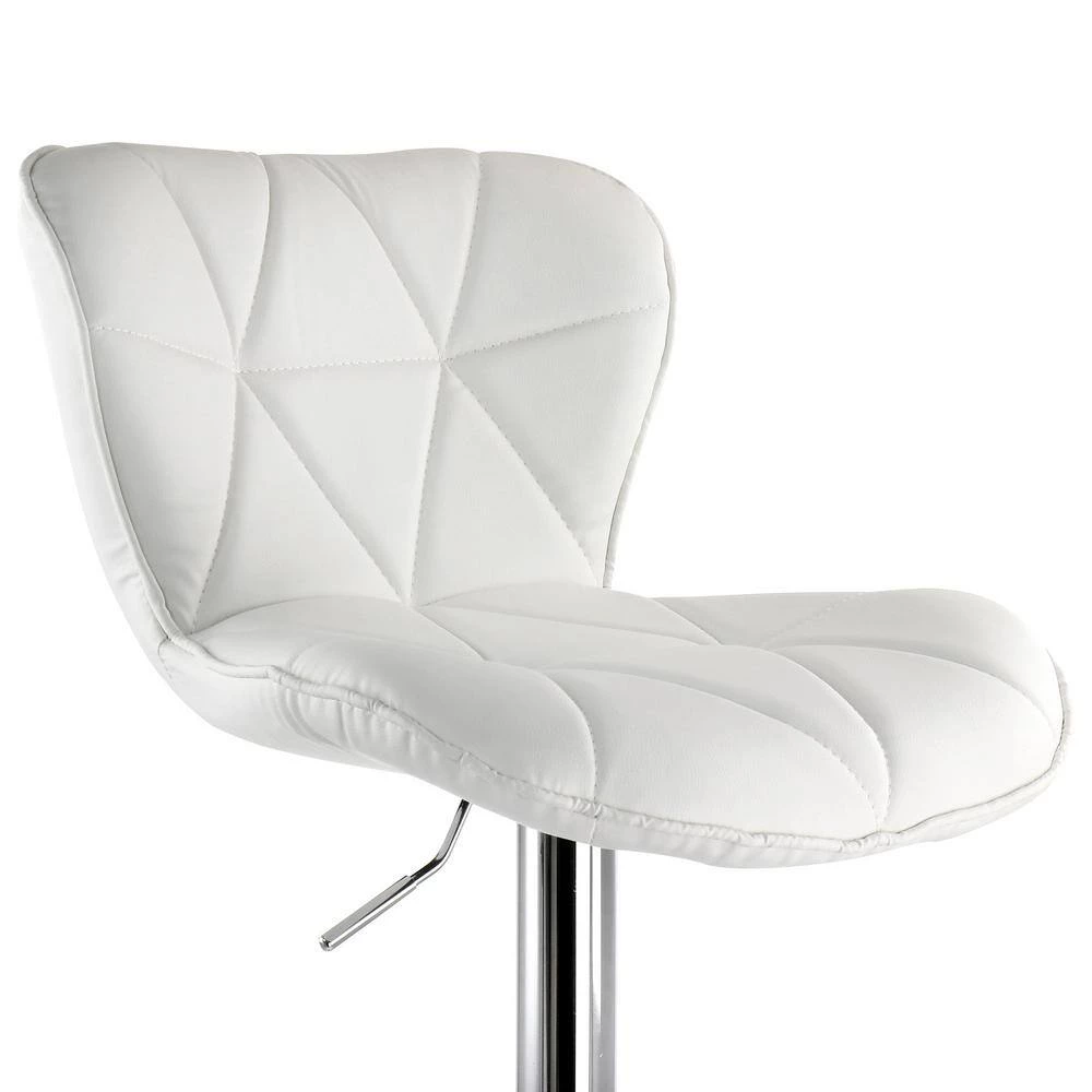 2-Piece Diamond Tufted Faux Leather Adjustable 35 in. Bar Stool in White with Chrome Base by Elama 5 2-Piece Diamond Tufted Faux Leather Adjustable 35 in. Bar Stool in White with Chrome Base by Elama - Image 5