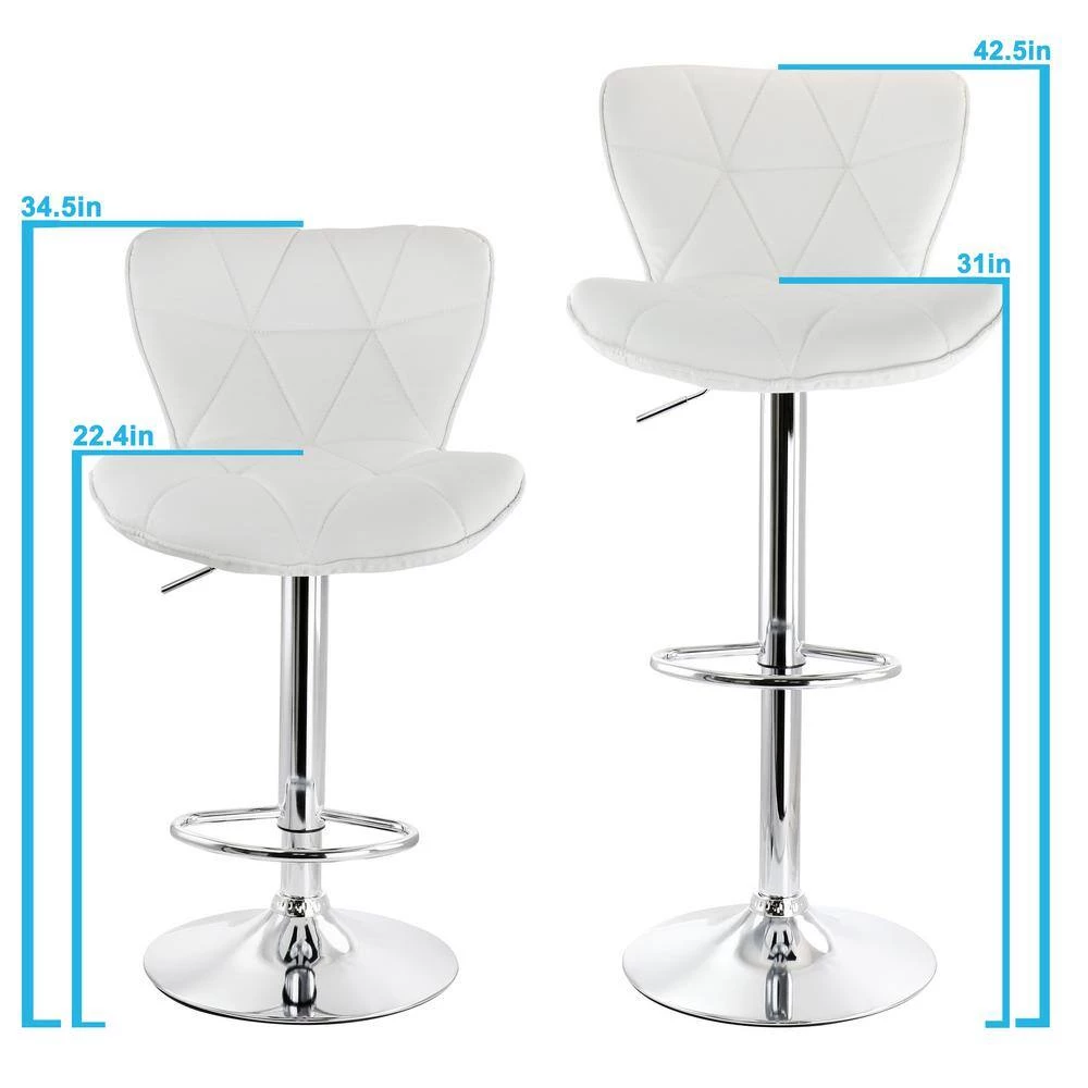 2-Piece Diamond Tufted Faux Leather Adjustable 35 in. Bar Stool in White with Chrome Base by Elama 8 2-Piece Diamond Tufted Faux Leather Adjustable 35 in. Bar Stool in White with Chrome Base by Elama - Image 8