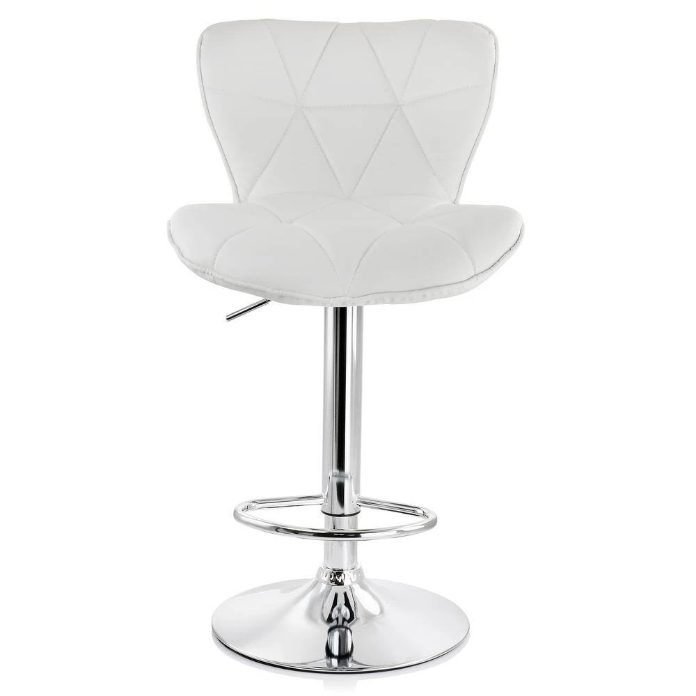 2-Piece Diamond Tufted Faux Leather Adjustable 35 in. Bar Stool in White with Chrome Base by Elama 3 2-Piece Diamond Tufted Faux Leather Adjustable 35 in. Bar Stool in White with Chrome Base by Elama - Image 3