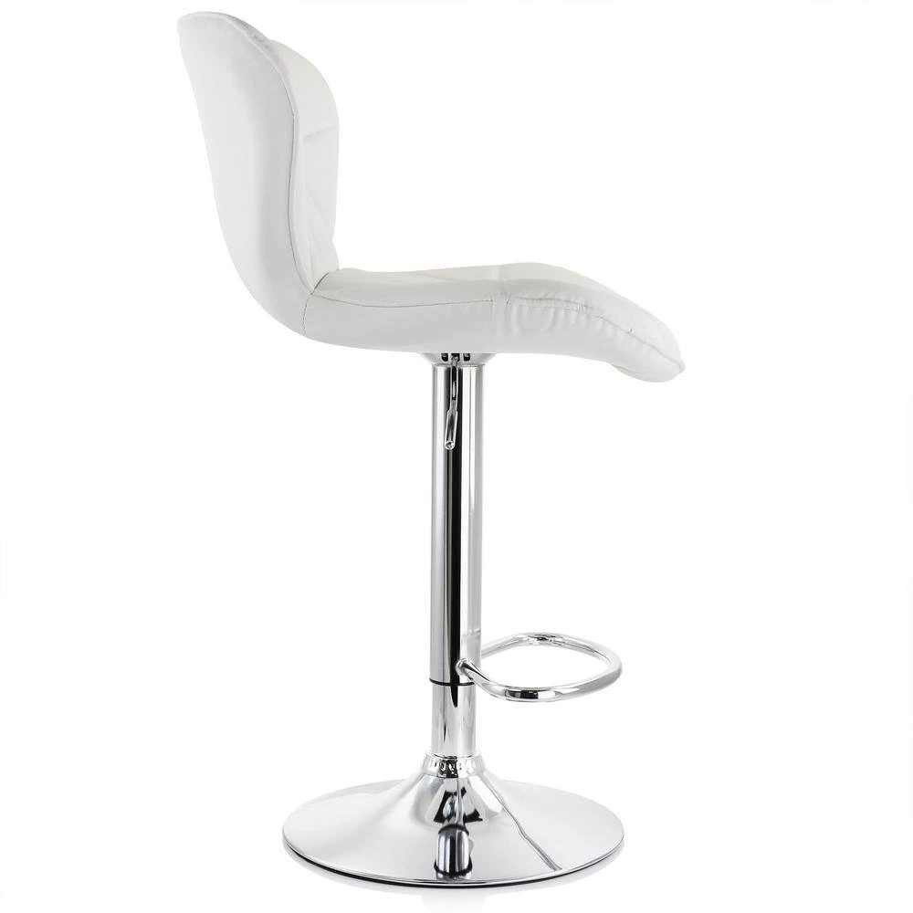 2-Piece Diamond Tufted Faux Leather Adjustable 35 in. Bar Stool in White with Chrome Base by Elama 2 2-Piece Diamond Tufted Faux Leather Adjustable 35 in. Bar Stool in White with Chrome Base by Elama - Image 2