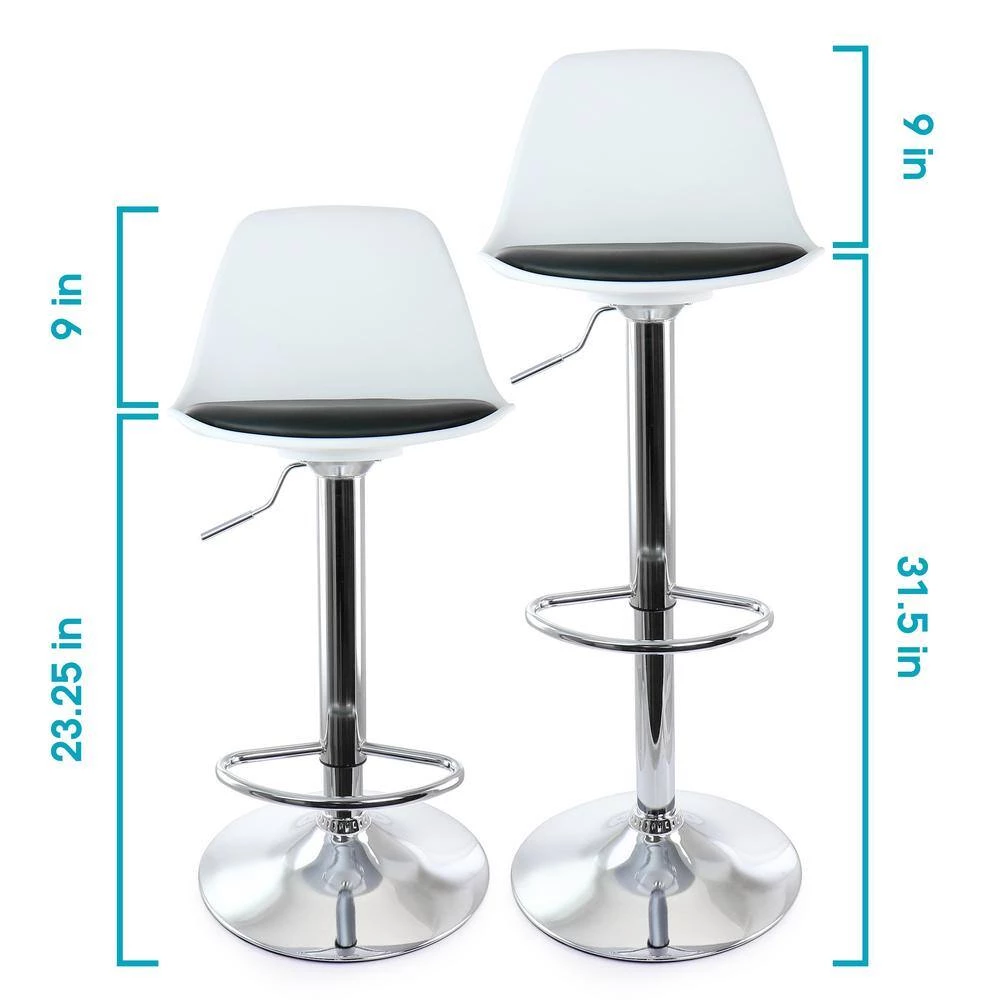 2-Piece Adjustable 35 in. Bar Stool in Black and White with Chrome Base by Elama 4 2-Piece Adjustable 35 in. Bar Stool in Black and White with Chrome Base by Elama - Image 4