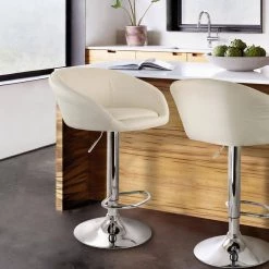 24 in. White Low Back Tufted Faux Leather Adjustable Bar Stool with Chrome Base (Set of 2) by Elama -Elama Sales Store white elama bar stools 985116713m 31 1000