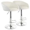 24 in. White Low Back Tufted Faux Leather Adjustable Bar Stool with Chrome Base (Set of 2) by Elama