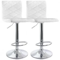 33 in. White High Back Tufted Faux Leather Adjustable Bar Stool with Chrome Base (Set of 2) by Elama -Elama Sales Store white elama bar stools 985116719m 31 1000