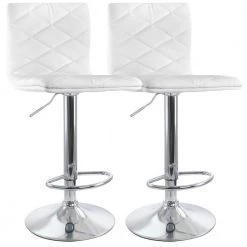 33 in. White High Back Tufted Faux Leather Adjustable Bar Stool with Chrome Base (Set of 2) by Elama
