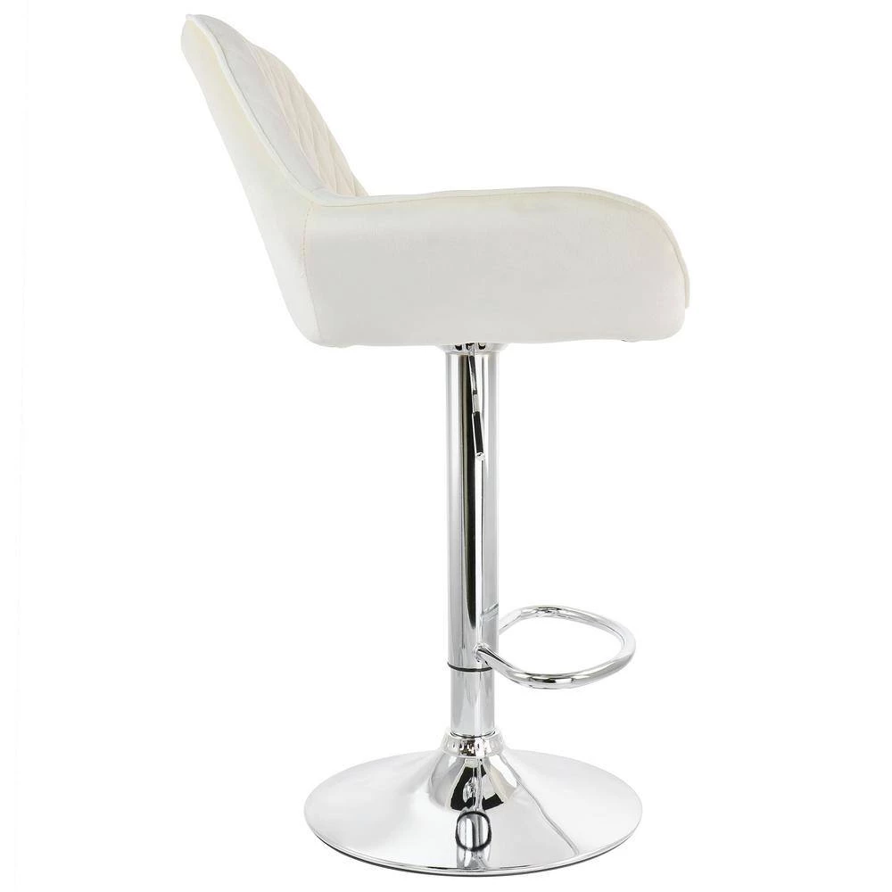32 in. White Velvet Low Back Adjustable Bar Stool with Chrome Base (Set of 2) by Elama 2 32 in. White Velvet Low Back Adjustable Bar Stool with Chrome Base (Set of 2) by Elama - Image 2