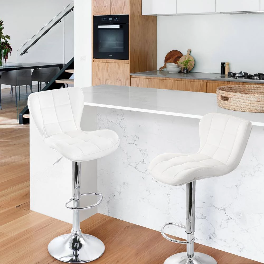 2-Piece Adjustable Faux Leather 34 in. White Low Back Metal Bar Stool with Chrome Base by Elama 9 2-Piece Adjustable Faux Leather 34 in. White Low Back Metal Bar Stool with Chrome Base by Elama - Image 9