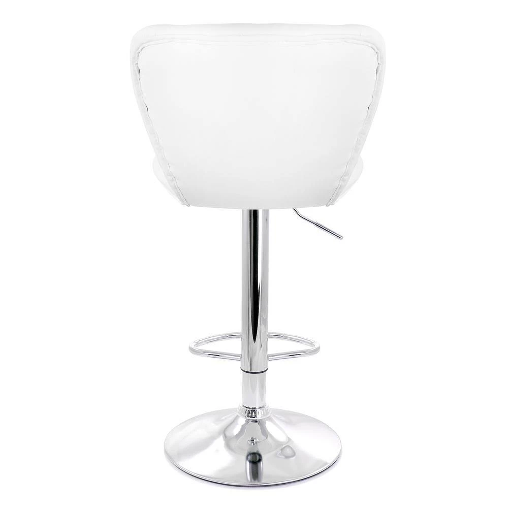 2-Piece Adjustable Faux Leather 34 in. White Low Back Metal Bar Stool with Chrome Base by Elama 4 2-Piece Adjustable Faux Leather 34 in. White Low Back Metal Bar Stool with Chrome Base by Elama - Image 4