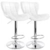 2-Piece Adjustable Faux Leather 34 in. White Low Back Metal Bar Stool with Chrome Base by Elama