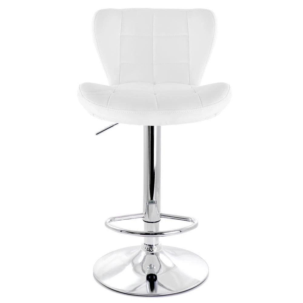 2-Piece Adjustable Faux Leather 34 in. White Low Back Metal Bar Stool with Chrome Base by Elama 3 2-Piece Adjustable Faux Leather 34 in. White Low Back Metal Bar Stool with Chrome Base by Elama - Image 3