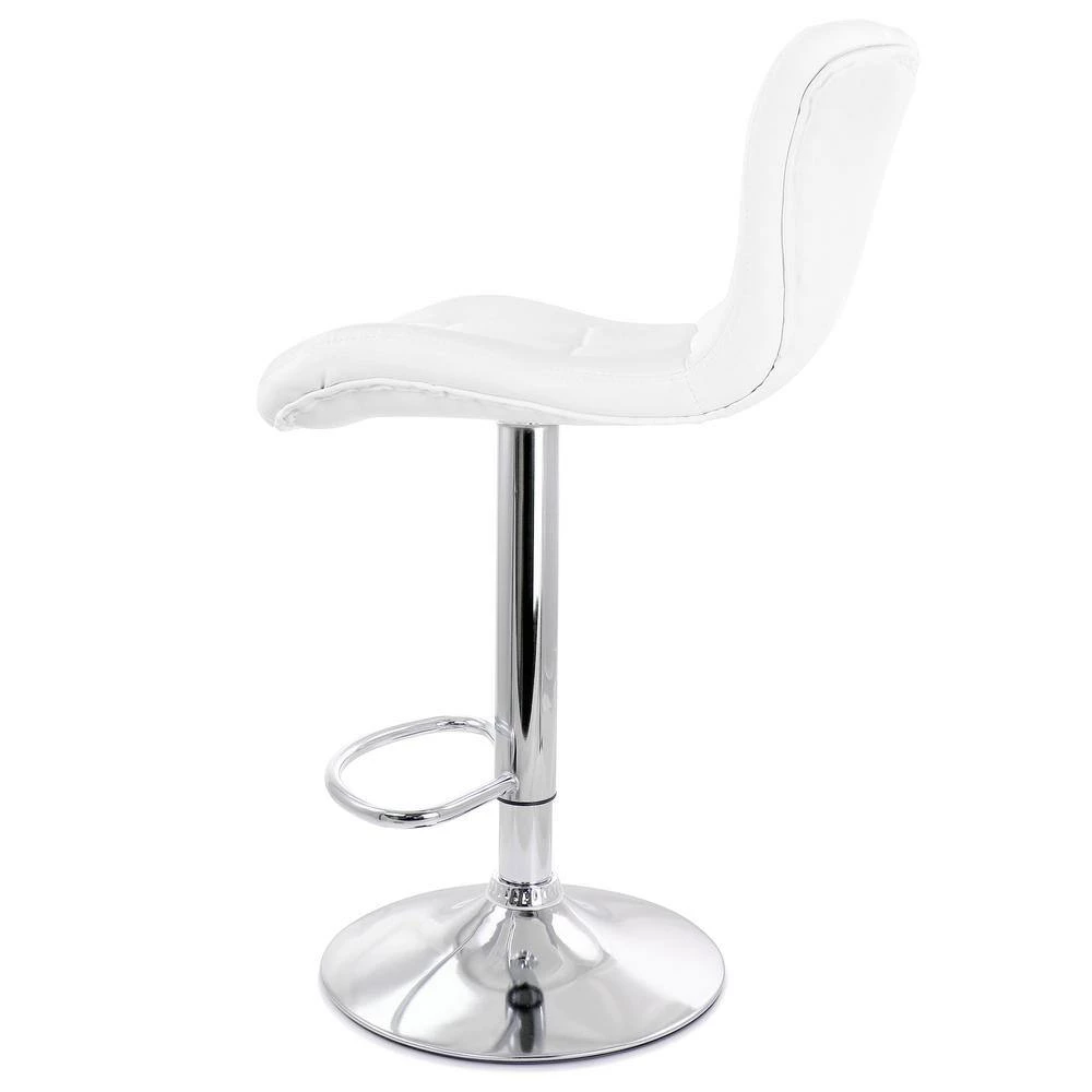 2-Piece Adjustable Faux Leather 34 in. White Low Back Metal Bar Stool with Chrome Base by Elama 2 2-Piece Adjustable Faux Leather 34 in. White Low Back Metal Bar Stool with Chrome Base by Elama - Image 2