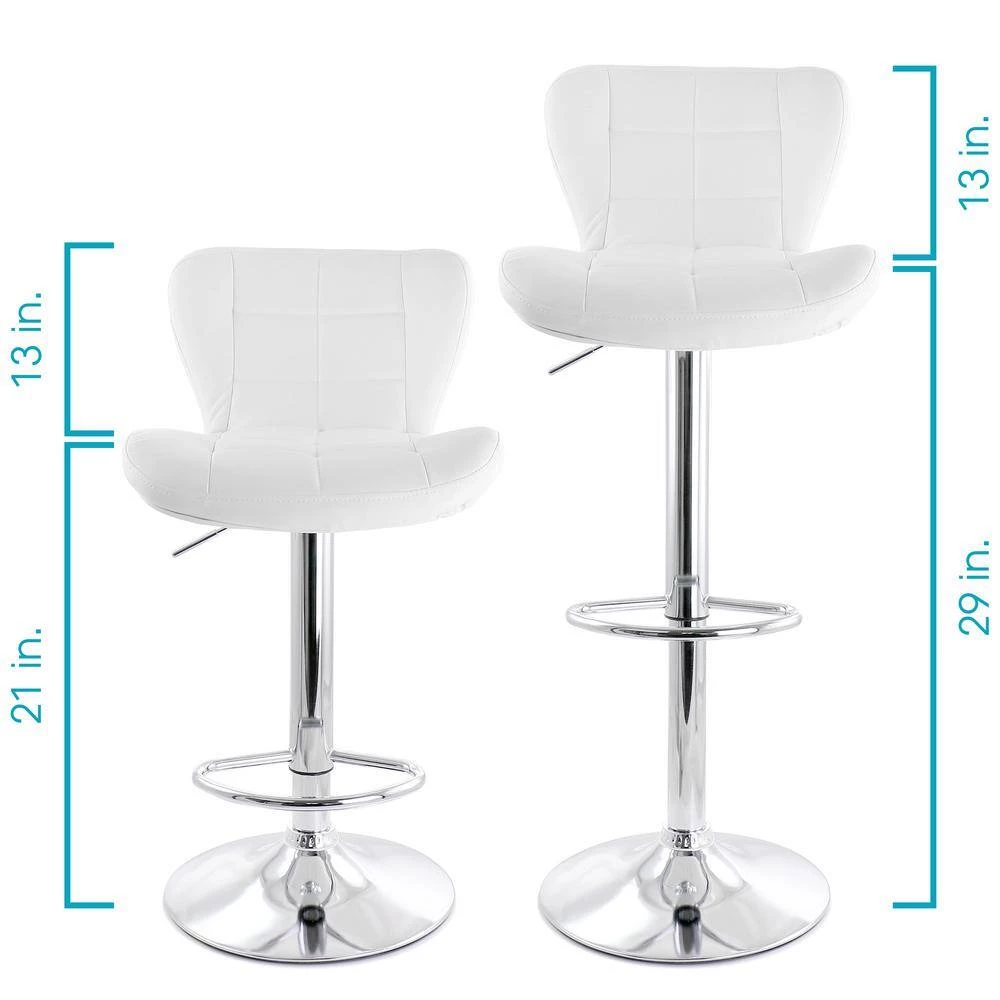 2-Piece Adjustable Faux Leather 34 in. White Low Back Metal Bar Stool with Chrome Base by Elama 7 2-Piece Adjustable Faux Leather 34 in. White Low Back Metal Bar Stool with Chrome Base by Elama - Image 7
