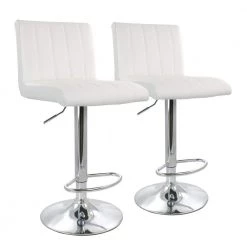 35 In. White High Back Tufted Faux Leather Adjustable Bar Stool with Chrome Base (Set of 2) by Elama