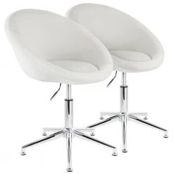 37 in. White Adjustable Velvet High Back Office Chair with Chrome (Set of 2) by Elama