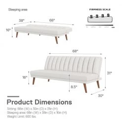 Brittany White Faux Leather Armless Futon by Novogratz -Elama Sales Store white faux leather novogratz futons 2467109n 1f 1000