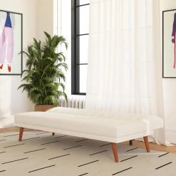 Brittany White Faux Leather Armless Futon by Novogratz -Elama Sales Store white faux leather novogratz futons 2467109n 31 1000