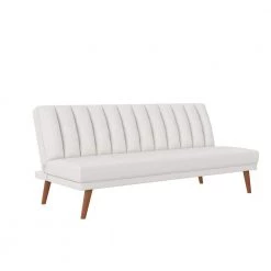 Brittany White Faux Leather Armless Futon by Novogratz -Elama Sales Store white faux leather novogratz futons 2467109n 40 1000