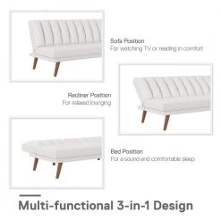 Brittany White Faux Leather Armless Futon by Novogratz -Elama Sales Store white faux leather novogratz futons 2467109n 4f 1000