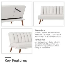 Brittany White Faux Leather Armless Futon by Novogratz -Elama Sales Store white faux leather novogratz futons 2467109n c3 1000