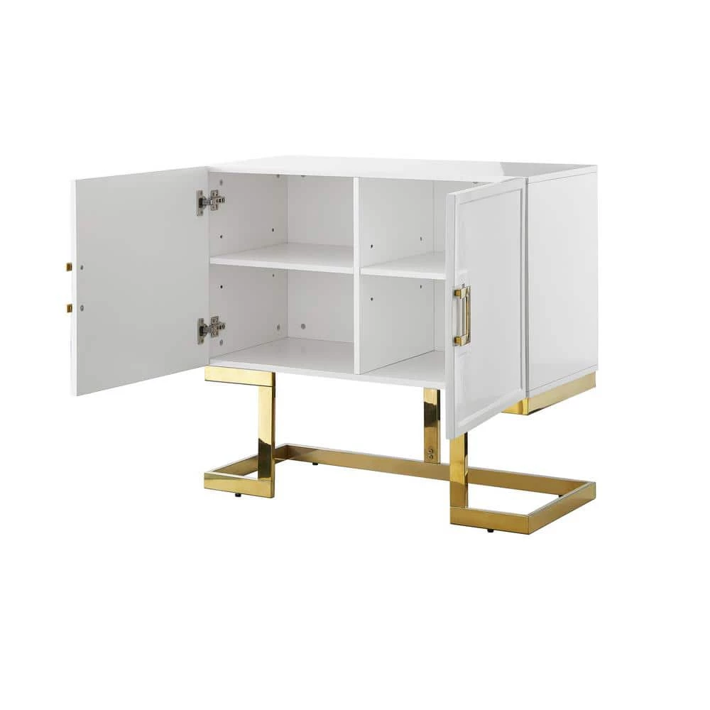 Olina White/Gold Cabinet 2-Doors 2-Adjustable Shelves 4-Compartments by Nicole Miller 6 Olina White/Gold Cabinet 2-Doors 2-Adjustable Shelves 4-Compartments by Nicole Miller - Image 6