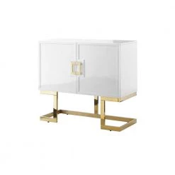 Elama Sales Store 21 Olina White/Gold Cabinet 2-Doors 2-Adjustable Shelves 4-Compartments by Nicole Miller