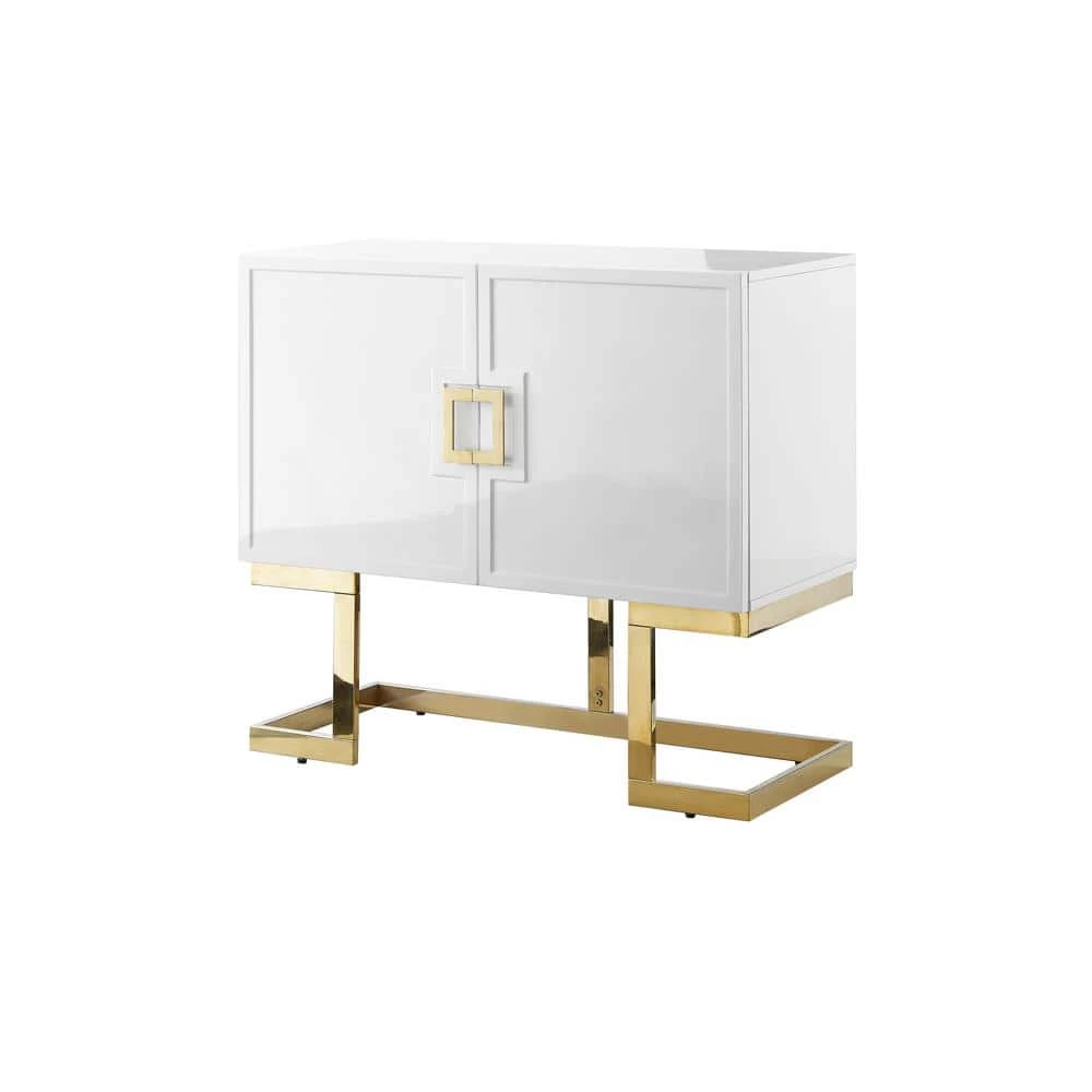 Olina White/Gold Cabinet 2-Doors 2-Adjustable Shelves 4-Compartments by Nicole Miller 1 Olina White/Gold Cabinet 2-Doors 2-Adjustable Shelves 4-Compartments by Nicole Miller