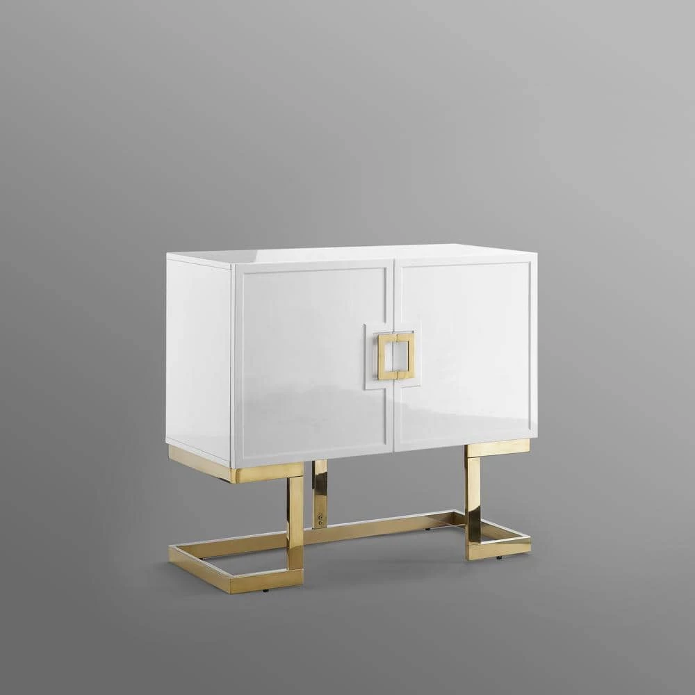 Olina White/Gold Cabinet 2-Doors 2-Adjustable Shelves 4-Compartments by Nicole Miller 8 Olina White/Gold Cabinet 2-Doors 2-Adjustable Shelves 4-Compartments by Nicole Miller - Image 8