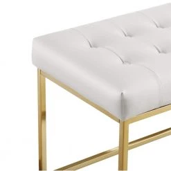 Koa White/Gold PU Leather Bench with Button Tufted Metal Frame by Nicole Miller -Elama Sales Store white gold nicole miller bedroom benches nbh116 01wg hd 76 1000