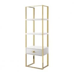 Elama Sales Store 5 Maui White/Gold Bookshelf 1-Drawer 3-Shelves by Nicole Miller