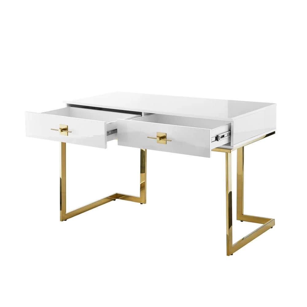 23.6 in. Rectangular White/Gold 2 Drawer Executive Desks with Steel Frame by Nicole Miller 7 23.6 in. Rectangular White/Gold 2 Drawer Executive Desks with Steel Frame by Nicole Miller - Image 7