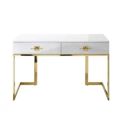 Elama Sales Store 7 23.6 in. Rectangular White/Gold 2 Drawer Executive Desks with Steel Frame by Nicole Miller