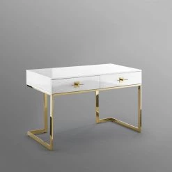 23.6 in. Rectangular White/Gold 2 Drawer Executive Desks with Steel Frame by Nicole Miller 17 23.6 in. Rectangular White/Gold 2 Drawer Executive Desks with Steel Frame by Nicole Miller -Elama Sales Store white gold nicole miller executive desks ndk197 09wg hd fa 1000