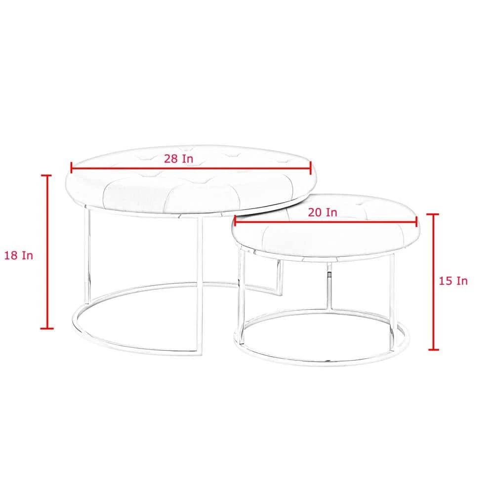 Draven Nesting Ottoman White/Gold PU Leather Button Tufted Metal Frame (Set of 2) by Nicole Miller 3 Draven Nesting Ottoman White/Gold PU Leather Button Tufted Metal Frame (Set of 2) by Nicole Miller - Image 3