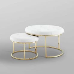 Draven Nesting Ottoman White/Gold PU Leather Button Tufted Metal Frame (Set of 2) by Nicole Miller 14 Draven Nesting Ottoman White/Gold PU Leather Button Tufted Metal Frame (Set of 2) by Nicole Miller -Elama Sales Store white gold pu leather nicole miller ottomans non106 01wg hd 44 1000