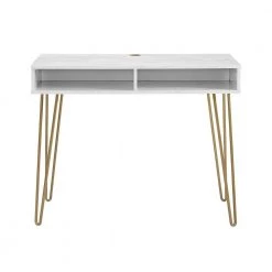 Athena 40.5 in White Faux Marble Computer Desk with Storage by Novogratz
