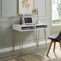Athena 40.5 in White Faux Marble Computer Desk with Storage by Novogratz -Elama Sales Store white marble novogratz computer desks 9618891com c3 1000