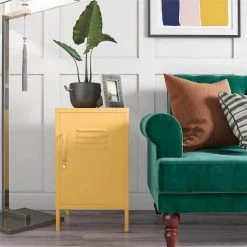 Cache 27.14 Yellow Metal Locker End Table by Novogratz -Elama Sales Store yellow novogratz end side tables 2354814com 31 1000